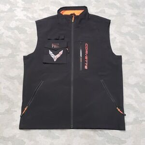 Corvette Vest Mens Large Black Full Zip Pockets Sleeveless Softshell